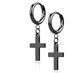 BUNGSA Ohrring-Set Creolen mit Kreuz-Anhänger schwarz aus Edelstahl für Damen (1 Paar (2 Stück), 2-tlg), Ohrschmuck Ohrringe schwarz