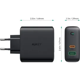 Aukey USB-C Ladegerät mit Dynamic Detect & GaNFast Tech, USB-Ladegerät mit 60W