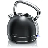 Arendo Wasserkocher 1,7 l, 2200 W, Edelstahl Retro Style Vintage, Überhitzung & Trockenkochschutz, schwarz