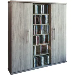 VCM Santo Regal 1 Glastüren und 2 Holztüren 12 Fächer Sonoma-Eiche dekor.