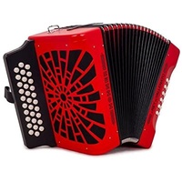 Diat-Knöpfe: Hohner Akkordeon aus chromatischem Klavier, El Rey des ValLENATO, GCF Rot, Silber Grill.