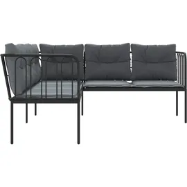 vidaXL Gartensofa in L-Form mit Kissen Schwarz Stahl und Textilene