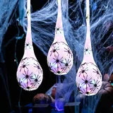 3Stück Halloween Deko Spinnen, Halloween Leuchtende Spinnen Eiersäcke Dekoration mit LED Lichtern, Hängende Spinnen Eiersäcke Dekorationen für Vorgarten Terrasse Rasen Garten Partydekor (Bunt)