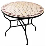 Marrakesch Orient & Mediterran Interior Gartentisch Mediterraner Mosaiktisch Soleil Natur/ Bordaux, 100cm (2-St), Handarbeit beige 0 cm x 75 cm x 0 cm