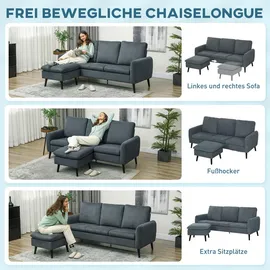 Homcom Ecksofa mit Schlaffunktion Sofa mit Fußhocker, 3 Wurfkissen, Eckcouch L-Form Couch für Wohnzimmer, Sofas & Couches, Wohnlandschaften, Ecksofas