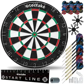 Tectake tectake® Dartscheibe aus robustem Sisal mit ultradünnem Draht, extra breiter Fangring, Zubehör aus Anspitzer, 16 Flight-Schützern und Startlinie