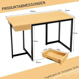 Costway Schreibtisch 120x55x75cm Naturbelassen / Schwarz