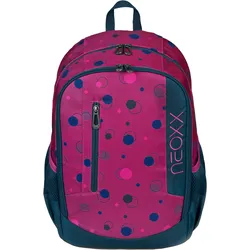 Schulrucksack NEOXX "Flow, Bubble me around", Kinder, Gr. B/H/T: 28cm x 42,5cm x 18cm, lila (bubble me around), Polyester, Rucksäcke, teilweise aus recyceltem Material