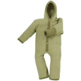 cosilana Baby Overall mit Kapuze und Kratzschutz aus Bio Wolle / Bio Baumwolle Lindgrün-Melange 74/80