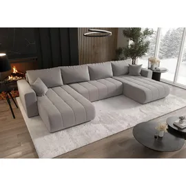 cornero Ecksofa U-Form mit Schlaffunktion 5-Sitzer Hellgrau