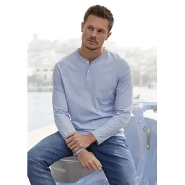 H.I.S. Henleyshirt H.I.S Gr. XXXL (64/66), blau (hellblau) Herren Shirts Langarm, Shirt mit Knopfleiste aus strukturierter Baumwoll-Qualität