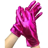 Kurze Handschuhe für Damen,Metallic Glitzer Handschuhe Shine 23cm Zubehör Gloves Prinzessin Show Tänzerin Flapper Girl Diva Abendkleid Kostüm Karneval Junggesellenabschied Mottoparty Tanzshow,Rosenrot