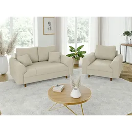 S-Style Polstergarnitur 3-Sitzer + 2-Sitzer + Sessel Cord  Beige