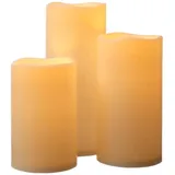 MARELIDA LED Kerzenset XXL für Außen flackernd outdoor 3 Größen Timer creme Set
