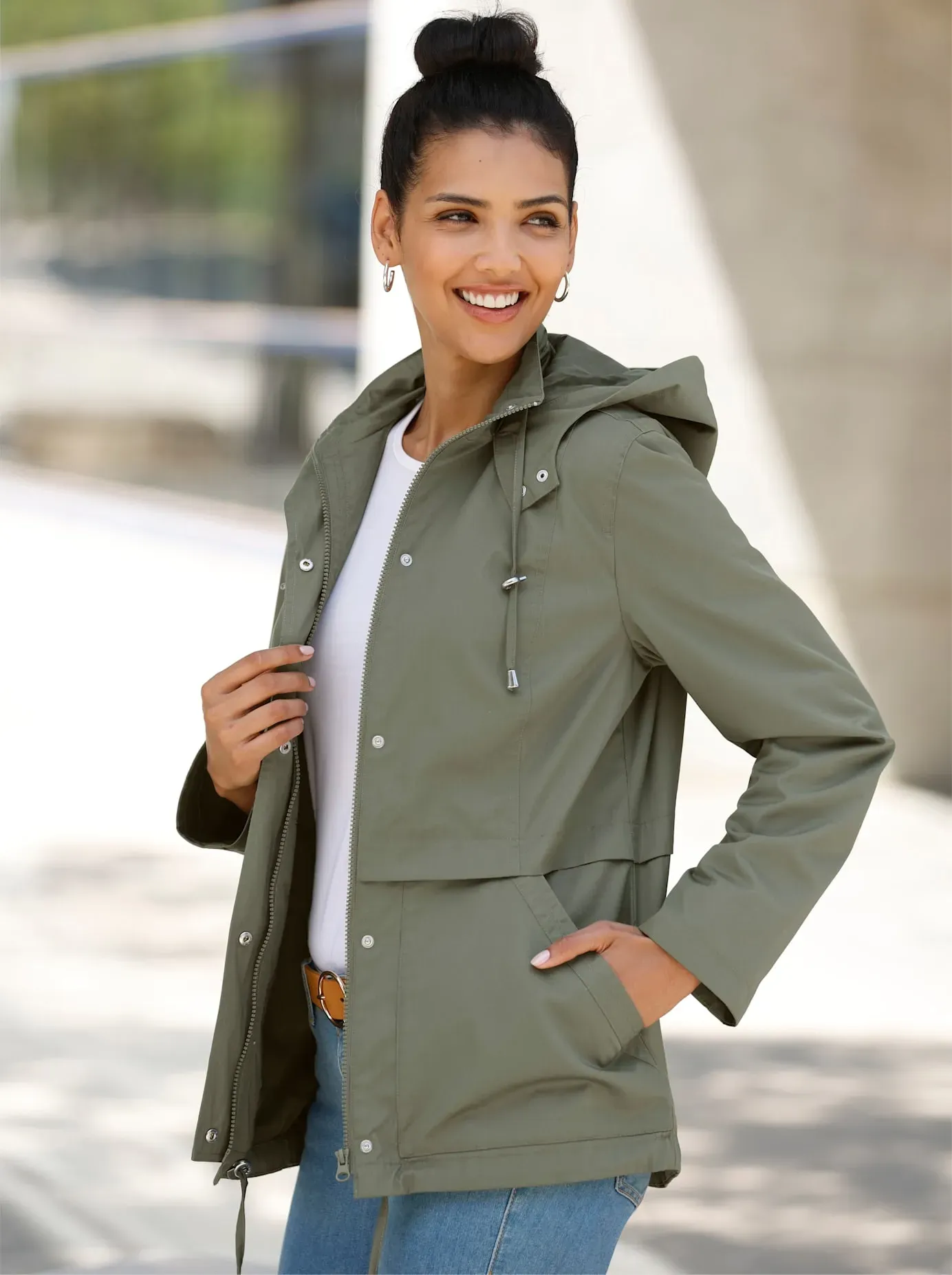 Anorak CLASSIC BASICS, Damen, Gr. 42, grün (khaki), 65% Polyester, 35% Baumwolle, unifarben, Jacken