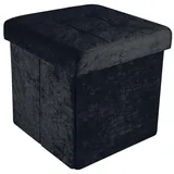 Intirilife Faltbarer Sitzhocker 30x30x30 cm in Samt Schwarz - Sitzwürfel mit Stauraum und Deckel mit Samtbezug