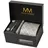 MASSI MORINO Krawatte Grau Quadrat mit Einstecktuch Set Herren inkl. Manschettenknöpfe, Krawattennadel und Geschenkbox | Männer Krawattenset zur Hochzeit - Einheitsgröße
