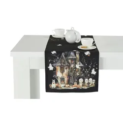 Tischläufer  Geisterhaus , schwarz , Synthetik , Maße (cm): B: 38 H: 140