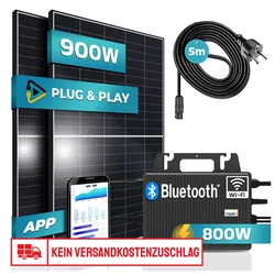 SUNNIVA® 900W Balkonkraftwerk 800W komplett Steckdose - TSUN 800W Wechselrichter - PV Solaranlage Komplettset - 2x 450W Solarmodule - inkl. 5m Kabel - Bluetooth WIFI