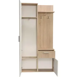 WFL GROUP Nex Garderobenschrank 97x195x30 cm Trüffel Eiche/Weiß