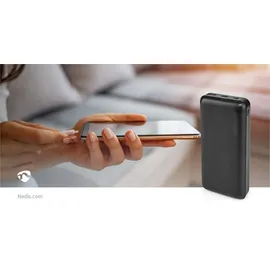 Nedis Powerbank - 20000 mAh - 2x 3.0 A - Anzahl der Ausgänge: 2 - Ausgangsanschluss: 1x USB-A / 1x USB-C - Eingangsverbindung: 1x Micro USB / 1x USB- (UPBKPD20000BK)