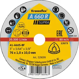 KLINGSPOR A 660 R Supra 368881 Trennscheibe gerade 40 St. Stahl, Edelstahl