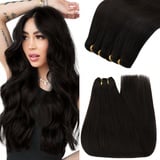 Tressen Echthaar Braun 35cm Echthaar Tressen zum Einnahen Dunkelbraun Haartressen Echthaar Braun Weave Extensions Echthaar Remy Haare Echthaar Tressen Doppelt Tressen 100g #2