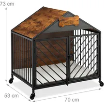 Relaxdays Hundekäfig 73 x 70 x 53 cm Metall Braun/Schwarz/Grau