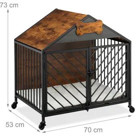 Relaxdays Hundekäfig 73 x 70 x 53 cm Metall Braun/Schwarz/Grau