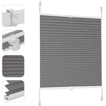 Sekey Plissee ohne Bohren Verdunkelung, Fenster Plissee Klemmfix Jalousie 80 cm breit, Verspannt Blickdicht Sonnenschutz Fensterollo, 80x100cm, Dunkelgrau