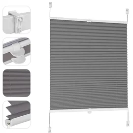 Sekey Plissee ohne Bohren Verdunkelung, Fenster Plissee Klemmfix Jalousie 80 cm breit, Verspannt Blickdicht Sonnenschutz Fensterollo, 80x100cm, Dunkelgrau
