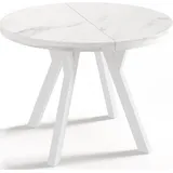 ESSTISCH Twixy runder ausziehbarer, Marmor Weiß 90-170/90/76 cm