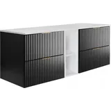 Rodan Waschbeckenunterschrank mit Regal & Arbeitsplatte – Weiß & Schwarz Waschbeckenunterschrank Schubladen Soft-Close – Hängender Badezimmer Unterschrank – 46 x 140 x 57 cm – Modern & robust