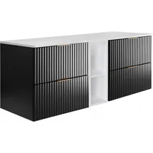 Rodan Waschbeckenunterschrank mit Regal & Arbeitsplatte – Weiß & Schwarz Waschbeckenunterschrank Schubladen Soft-Close – Hängender Badezimmer Unterschrank – 46 x 140 x 57 cm – Modern & robust