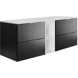 Rodan Waschbeckenunterschrank mit Regal & Arbeitsplatte – Weiß & Schwarz Waschbeckenunterschrank Schubladen Soft-Close – Hängender Badezimmer Unterschrank – 46 x 140 x 57 cm – Modern & robust