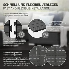 ECD Germany WPC Terrassenfliesen 30x30 cm 44er Spar Set Anthrazit geriffelt, Holzoptik, Bodenbelag mit Drainage, Terrassendielen Balkonfliesen, Klickfliesen für Terrasse Garten Balkon