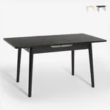 Ausziehbarer Holztisch 110-140x75cm Küche, Glas Weiß Schwarz Pixam - Schwarz - Schwarz