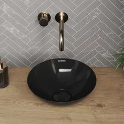 Kaldewei AVELLINO Waschtisch-Schale 3203, Ø 30 cm, Badkeramik, schwarz mit perleffekt