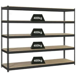 PROREGAL Schwerlastregal WOOD YETI FIVE | HxBxT 200x120x75cm | Fachlast 400kg | Anthrazit | Regal Standregal Werkstattregal Lagerregal Kellerregal