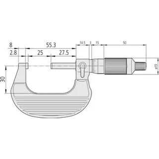 Mitutoyo Ratschentrommel Bügelmessschraube 25-50mm, 0,01mm