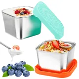 2 Stück Gefrierdosen Klein Edelstahl, 180ml Snackbox Edelstahl, Babybrei Einfrieren Behälter, Lecksicher Mini Dosen mit Deckel, Multifunktionale Salatdressing Saucen Behälter Klein Snackbox Kinder