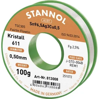 Stannol Kristall 611 Fairtin Lötzinn, bleifrei bleifrei Sn96,5Ag3Cu0,5 100g 0.5mm
