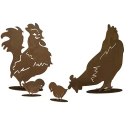 Ferrum Art Design Dekofigur, Hühnerfamilie 4-teilig, Stahlblech, braun