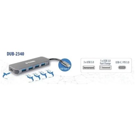 D-Link DUB-2340 USB-C auf 4-Port USB Hub mit Power Delivery - Grau