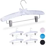 Relaxdays Satin Kleiderbügel im 5er Set, gepolstert, Vintage, verstellbare Clips, drehbarer Haken, 38 cm breit, weiß