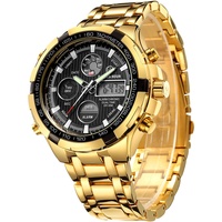 GOLDEN HOUR Luxus Edelstahl Analoge Digitaluhren für Männer Herren Outdoor Sport wasserdichte Große Schwere Armbanduhr (Gold Black)