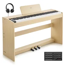 Eastar EUP-110 Digital Piano 88 Tasten mit gewichteter Klaviatur, E-Piano in voller Größe für Anfänger, mit Kopfhörer, Display, 3 Pedalen, Aufnahmefunktion & kabelloser Verbindung – Farbe Hellholz