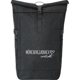 Hellweg Druckerei Kurierrucksack Mönchengladbach verliebt 30-44 Liter Black Melange Fairtrade Rolltop Rucksack Geschenkidee - Schwarz