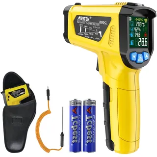 Infrarot Thermometer MESTEK Laser Temperaturmessgerät Digital IR Pyrometer K-Sonde -50°C ~ 800°C Berührungslos mit Farbe lcd Alarmfunktion Einstellbarer Emissionsgradfür Küche Automotive Industrie