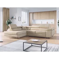 Ecksofa L-Form Couch mit Schlaffunktion und Verstellbare Kopfstützen - GUSTAW - Beige - Links - Beige